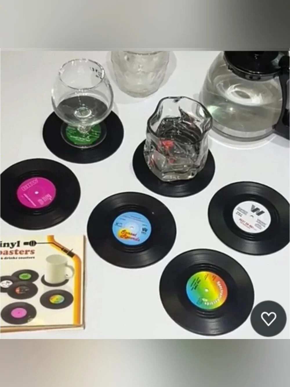 Set of 6 Vinyl Record Retro Anti Slip Coasters In Box